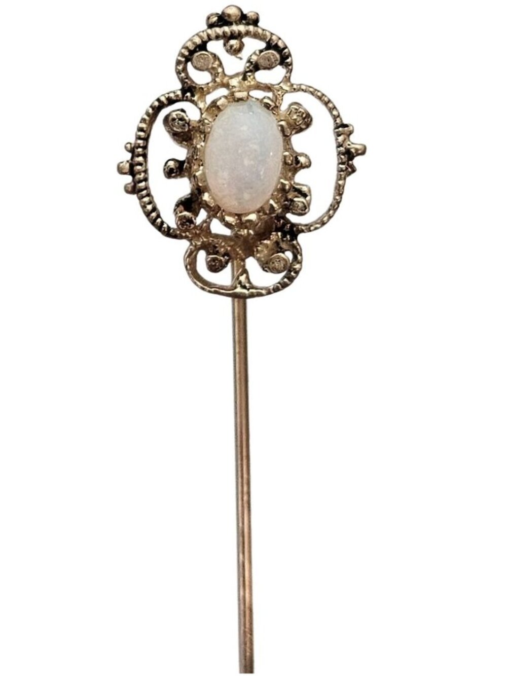 14K Yellow Gold Opal Stick Lapel Filigree Pin J798 - Picture 1 of 9